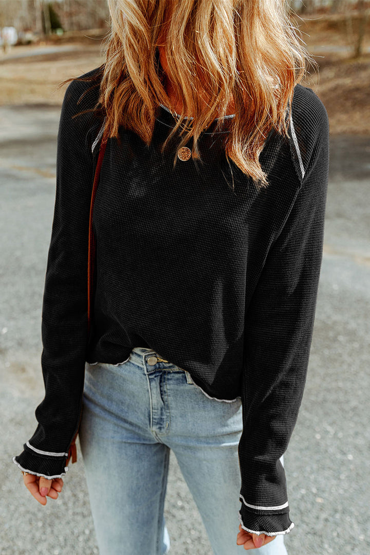 Textured Round Neck Long Sleeve Top