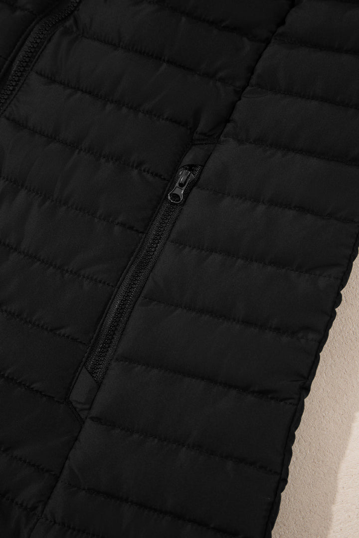 Plush Collared Quilted Zipped Puffer Vest