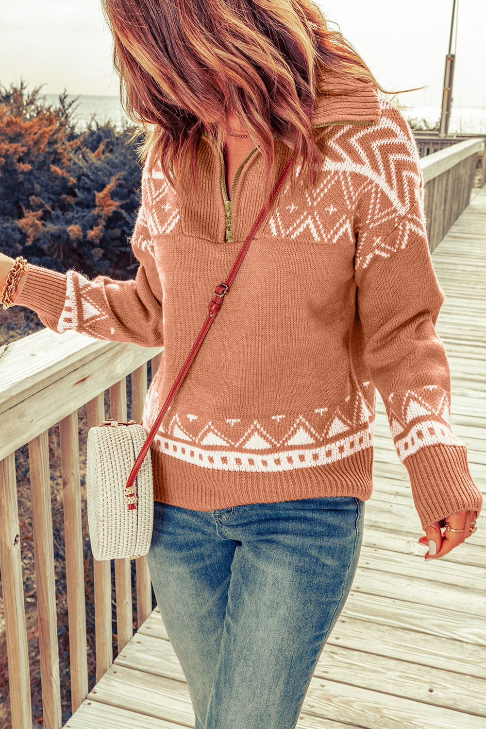 Geometry Knit Quarter Zip Sweater