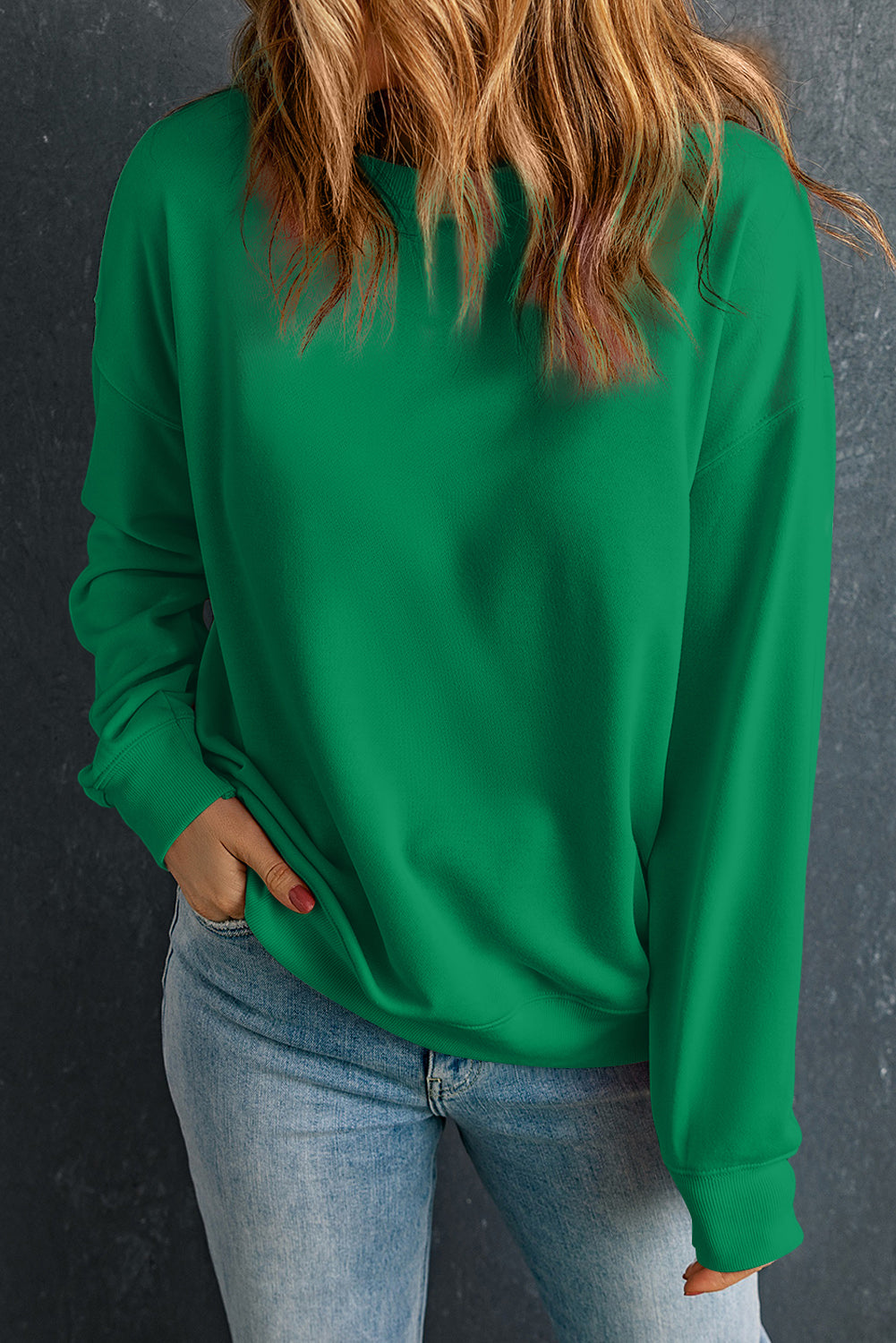 Solides, klassisches Pullover-Sweatshirt mit Rundhalsausschnitt