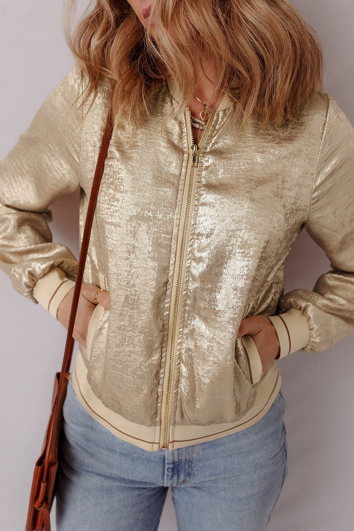 Metallic Zip up Baseball Jacket