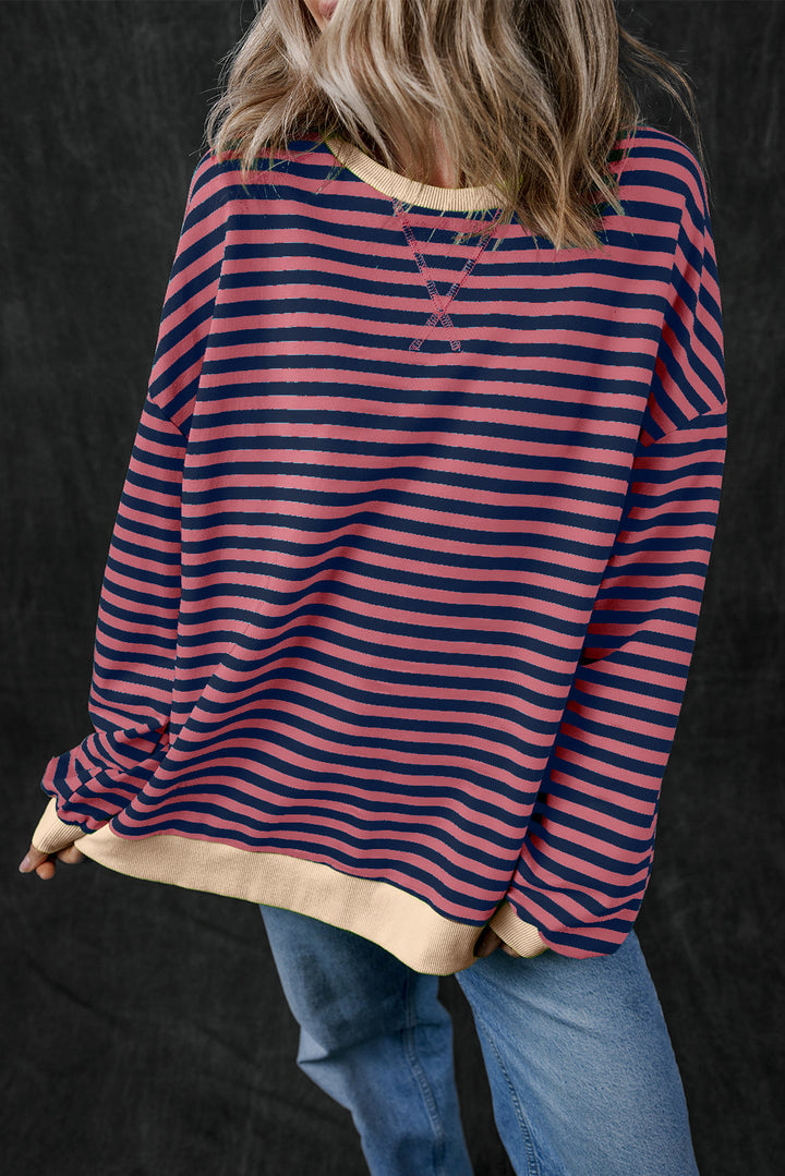 Oversized Contrast Trim Pullover Sweatshirt