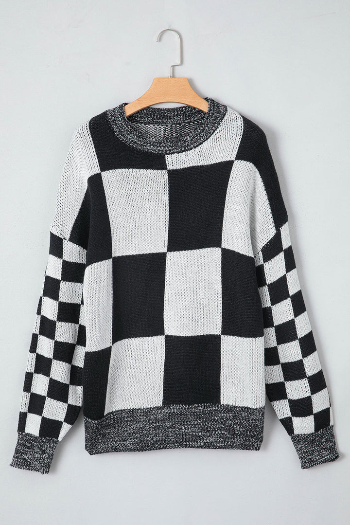 Checkered Print Drop Shoulder Sweater