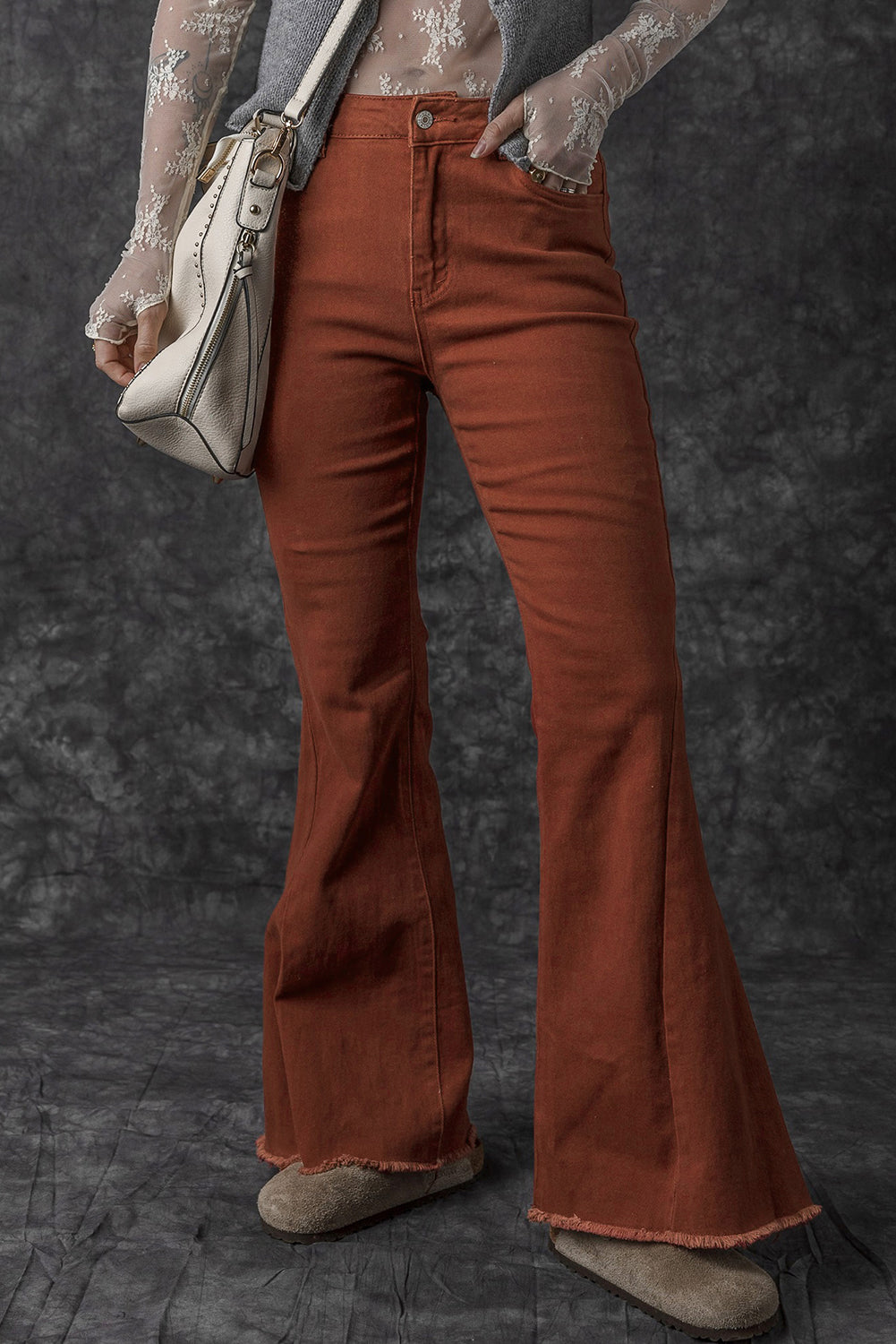 High Waist Raw Hem Flare Jeans