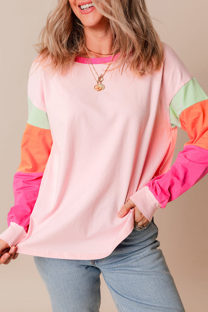 Colorblock Patchwork Long Sleeve Loose Top