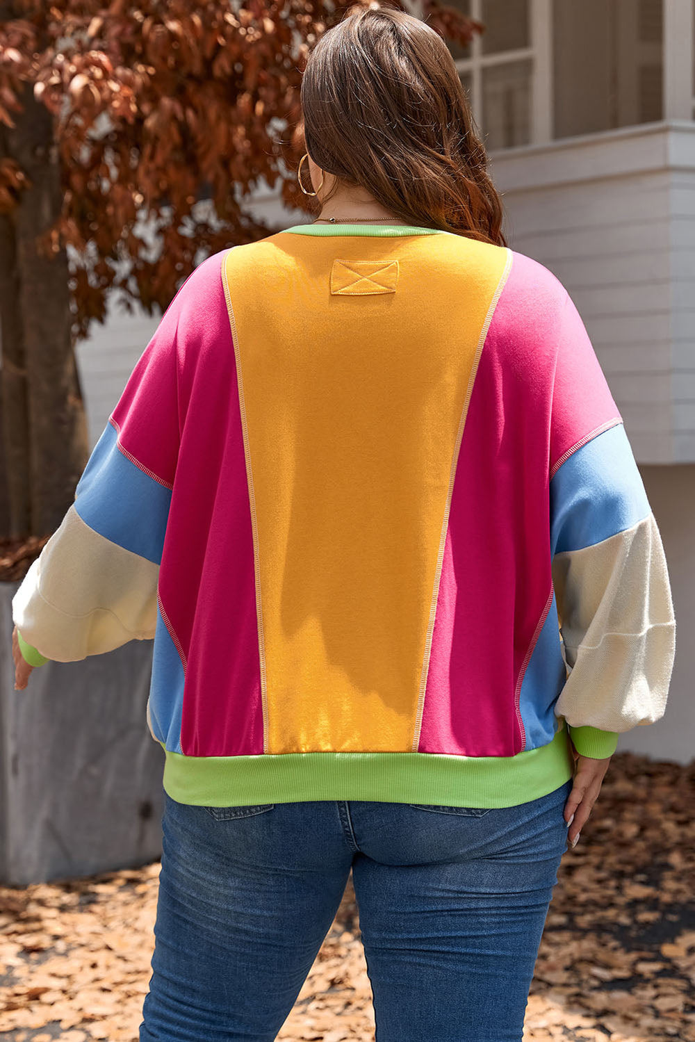 Plus Size Colorblock Patchwork Exposed Seam Sweatshirt