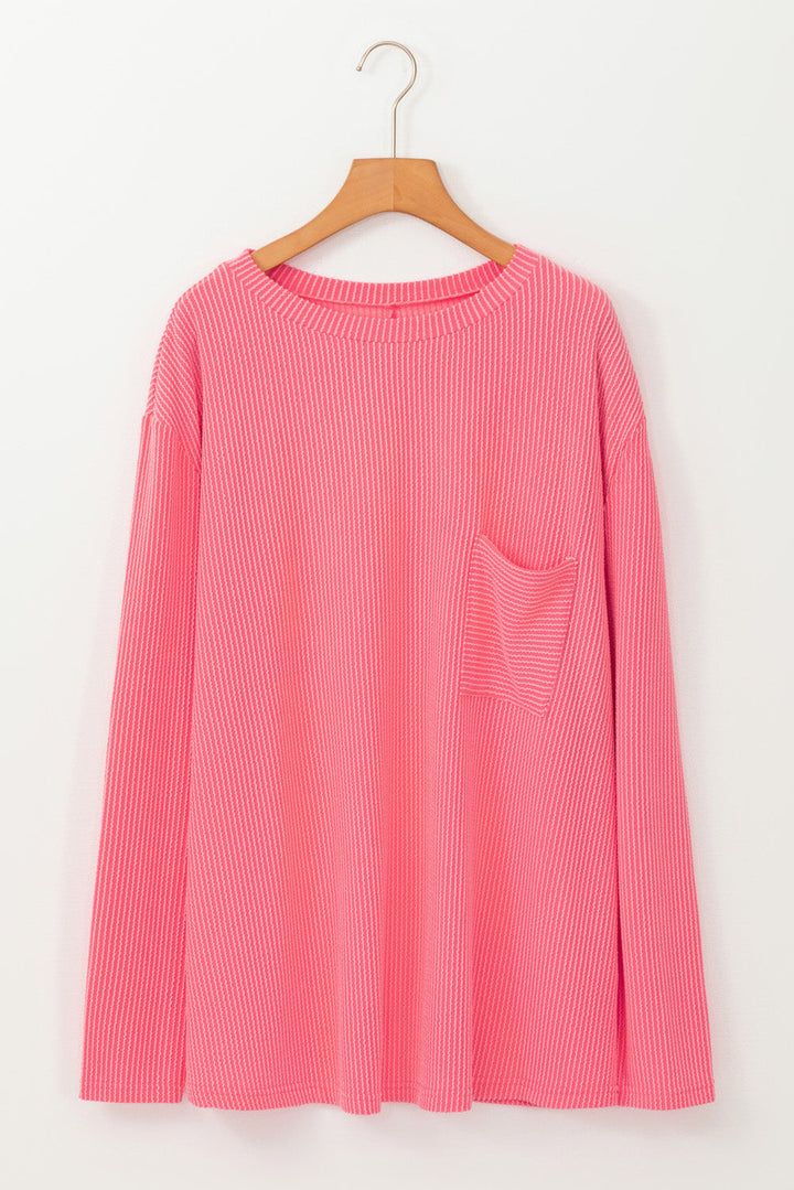 Plus Size Ribbed Textured Long Sleeve T Shirt