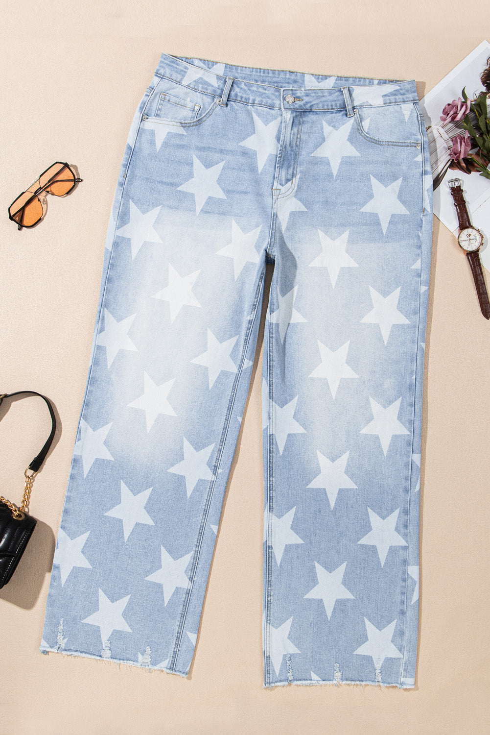 High Waist Star Pattern Plus Size Jeans