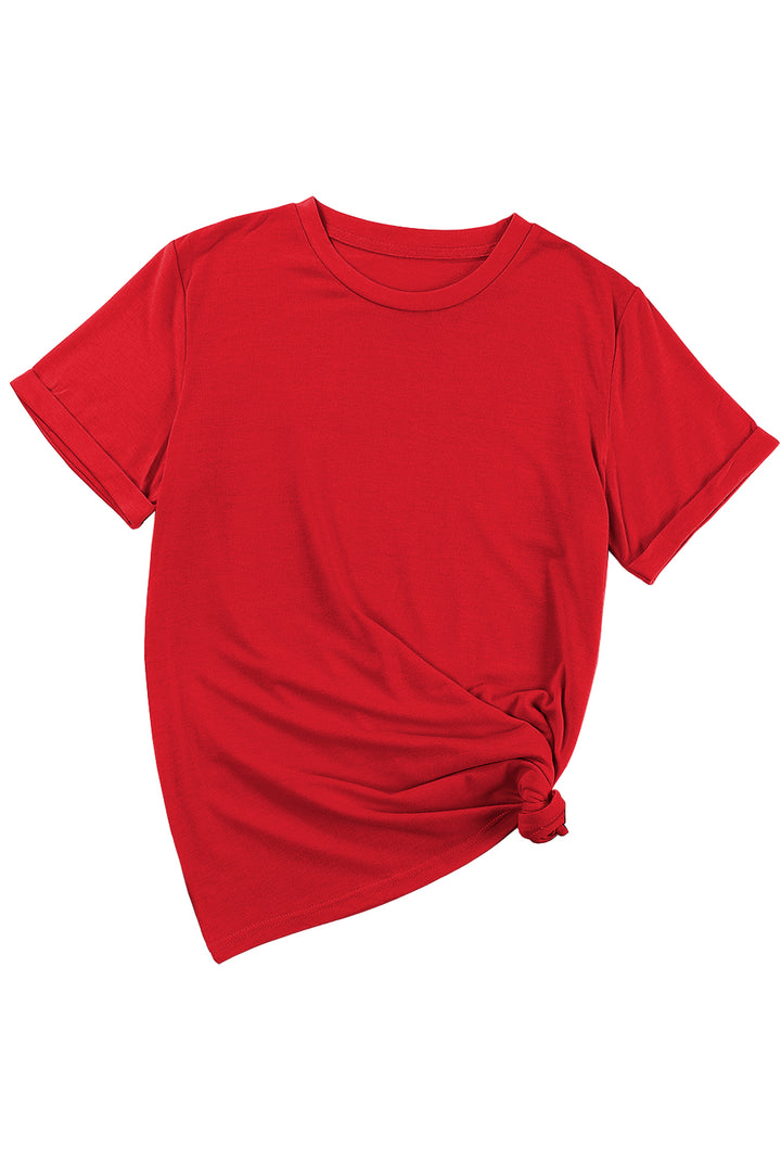 Red Casual Plain Crew Neck Tee