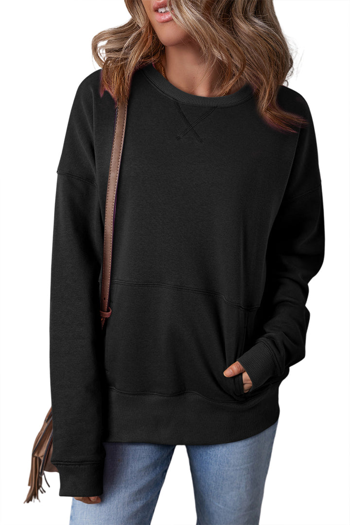 Drop Shoulder Crisscross Stitching Pocketed Loose Sweatshirt