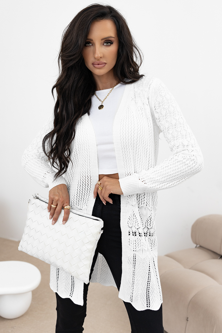 Crochet Hollow Out Open Front Cardigan