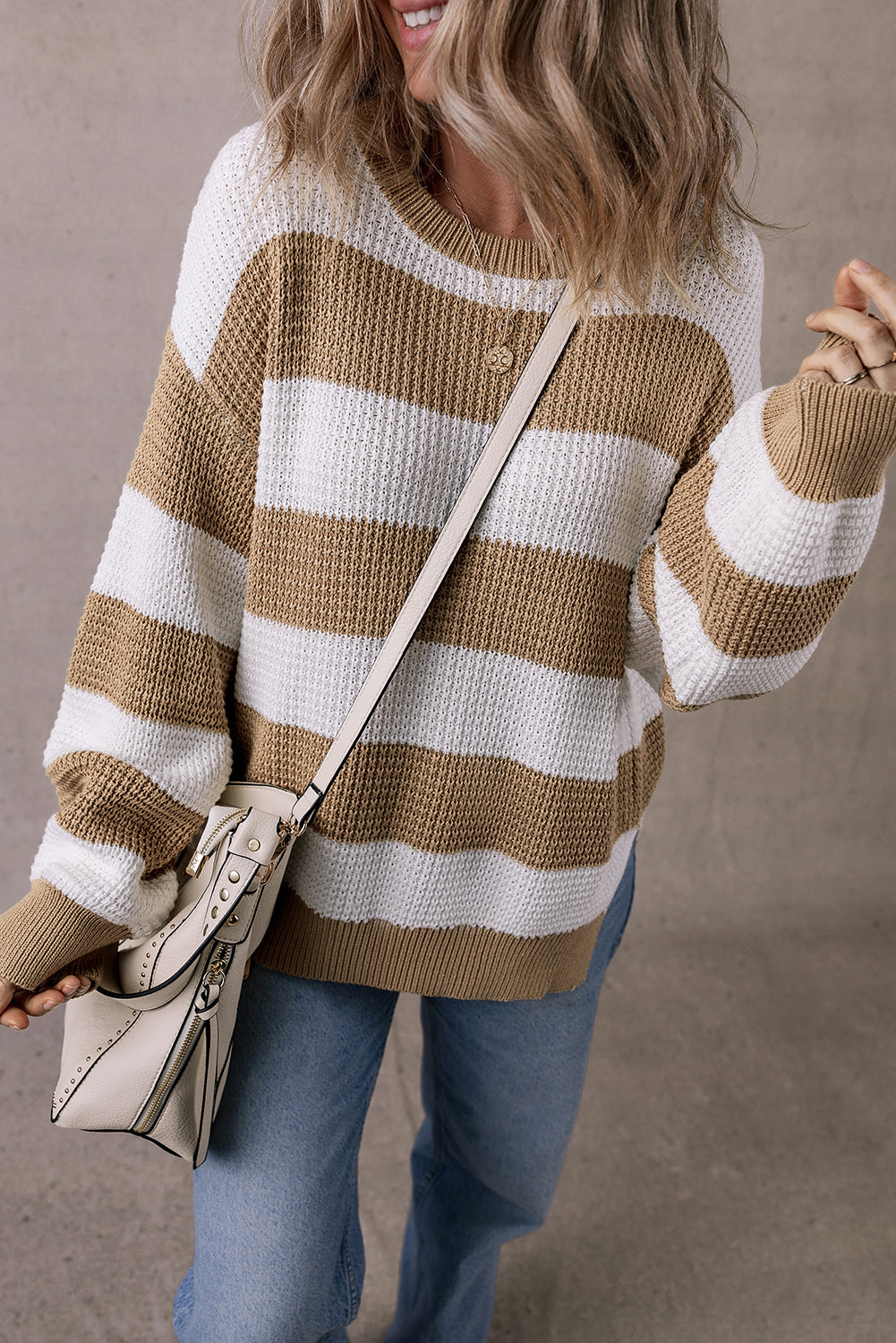 Colorblock Striped Drop Shoulder Side Slit Sweater