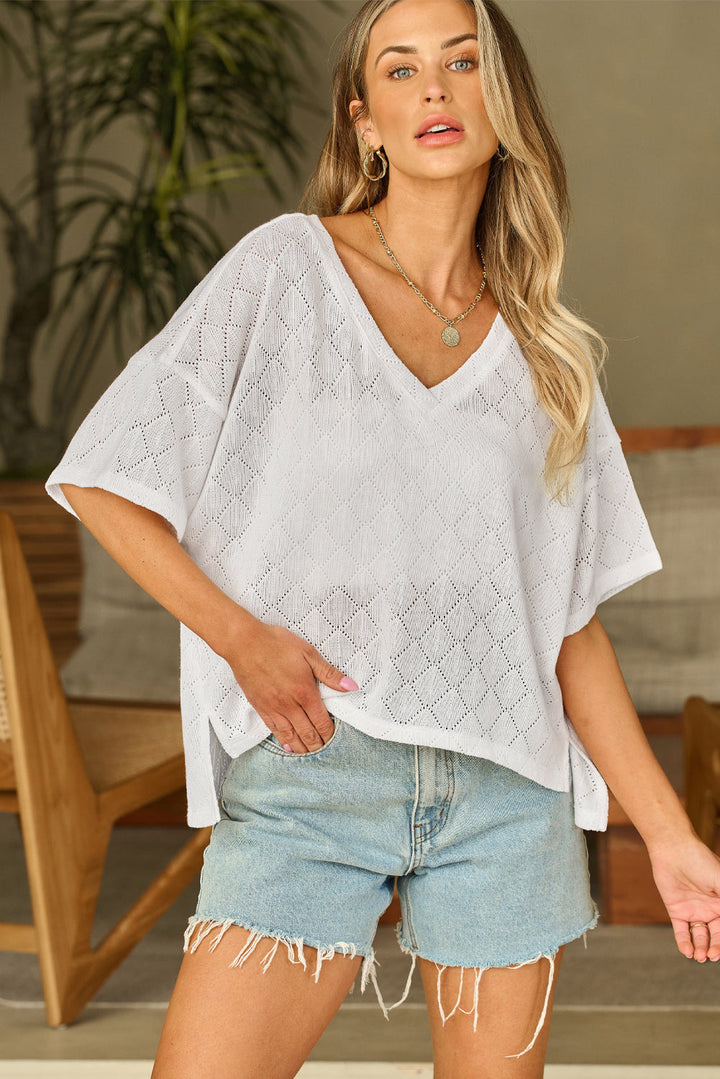 V Neck Knitted Flowy Blouse