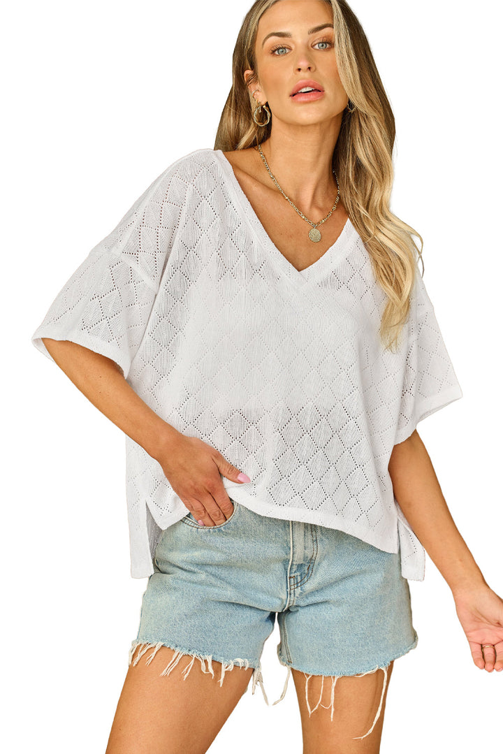 V Neck Knitted Flowy Blouse