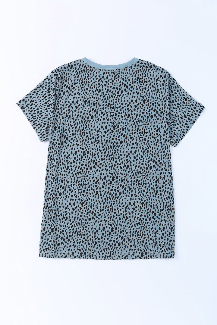 Gray Cheetah Print O-neck Short Sleeve T Shirt