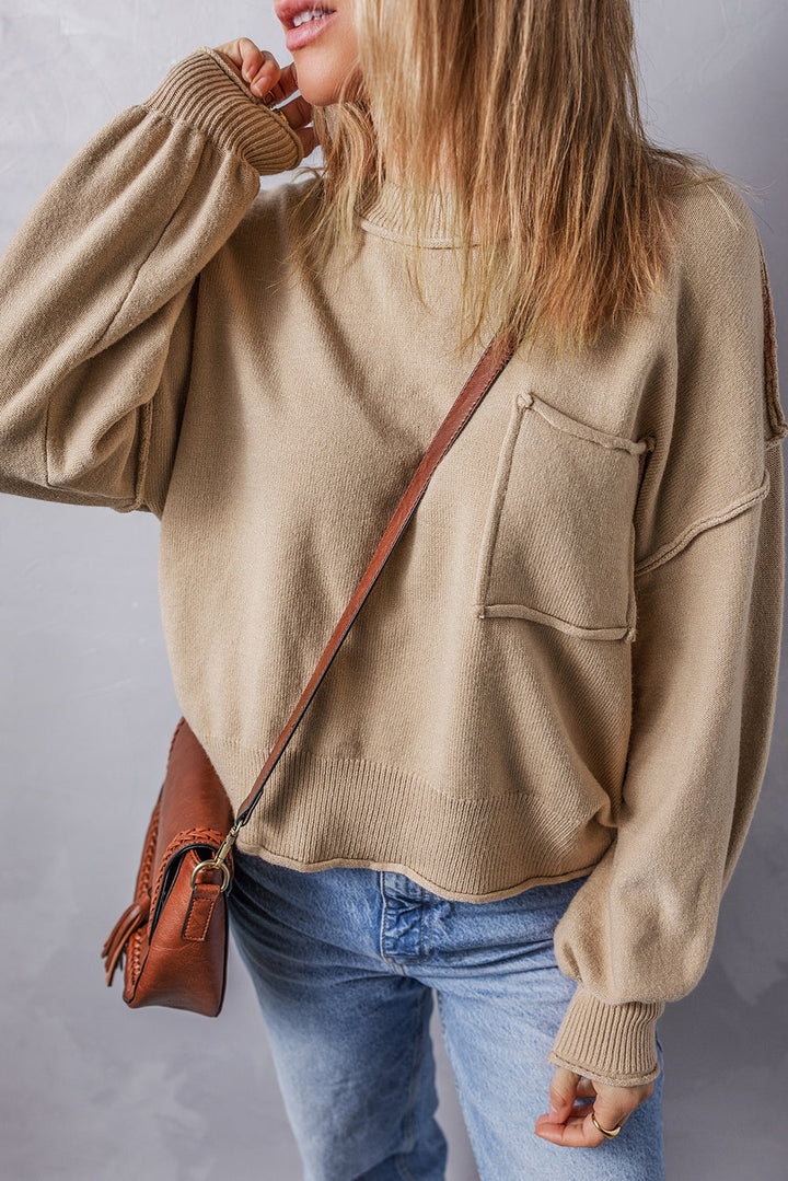 Raw Edge Patch Pocket Exposed Seam Loose Sweater