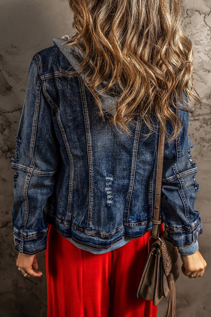 Hooded Zip-Up Denim Jacket