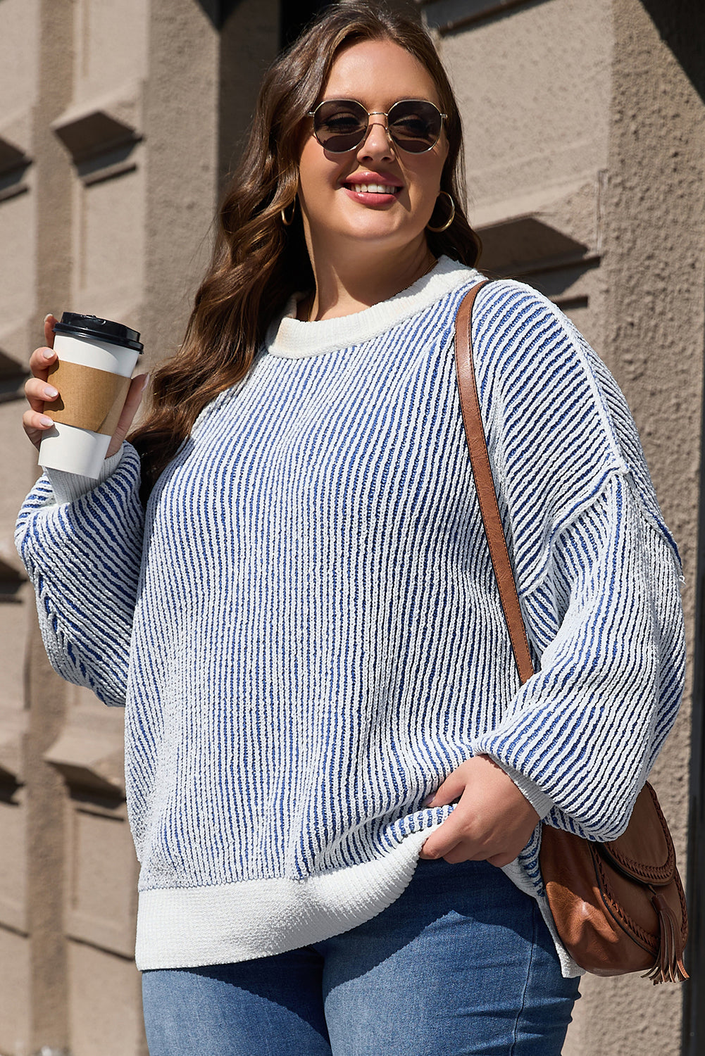 Striped Knit Contrast Edge Loose Sweater