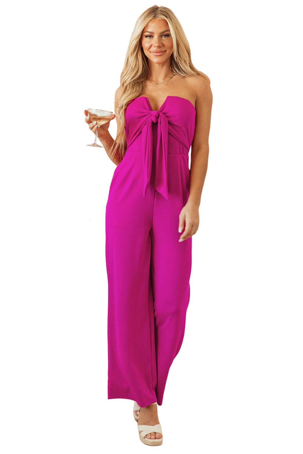 Bowknot Strapless Wide Leg Jumpsuit