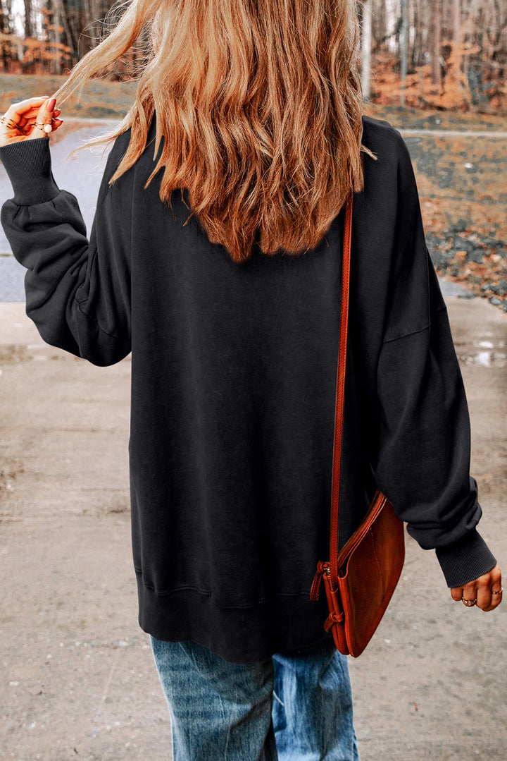 Drop Shoulder Ribbed Trim Oversized Sweatshirt