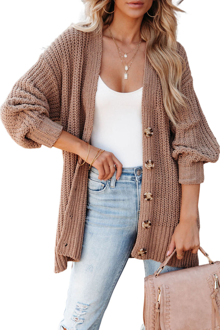 Buttoned Front Drop Shoulder Knitted Cardigan