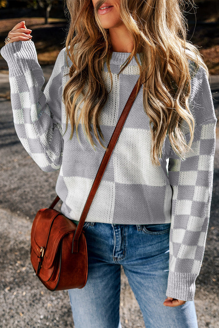 Checkered Print Drop Shoulder Sweater