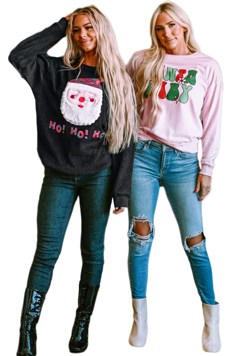 Sequin HO HO HO Santa Claus Graphic Corded Sweatshirt