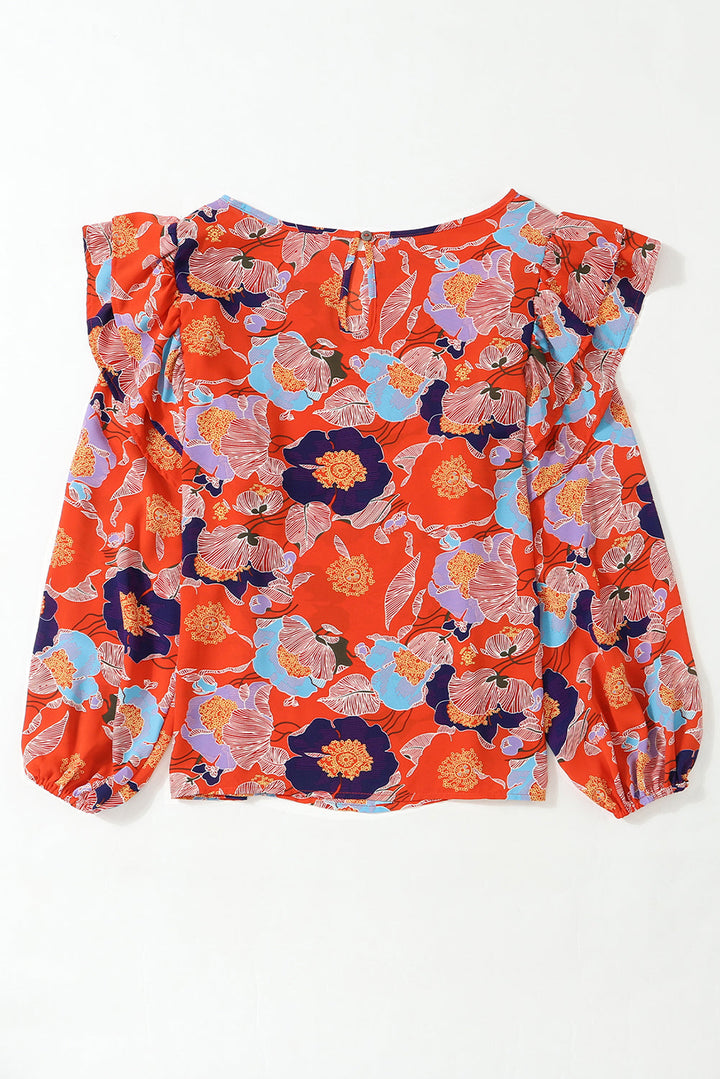 Floral Print Ruffle Puff Sleeve Blouse