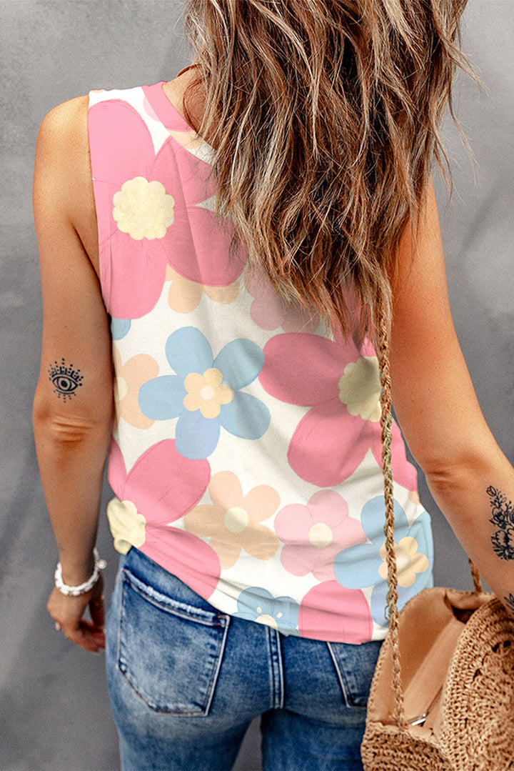 Floral Print Round Neck Sleeveless Top