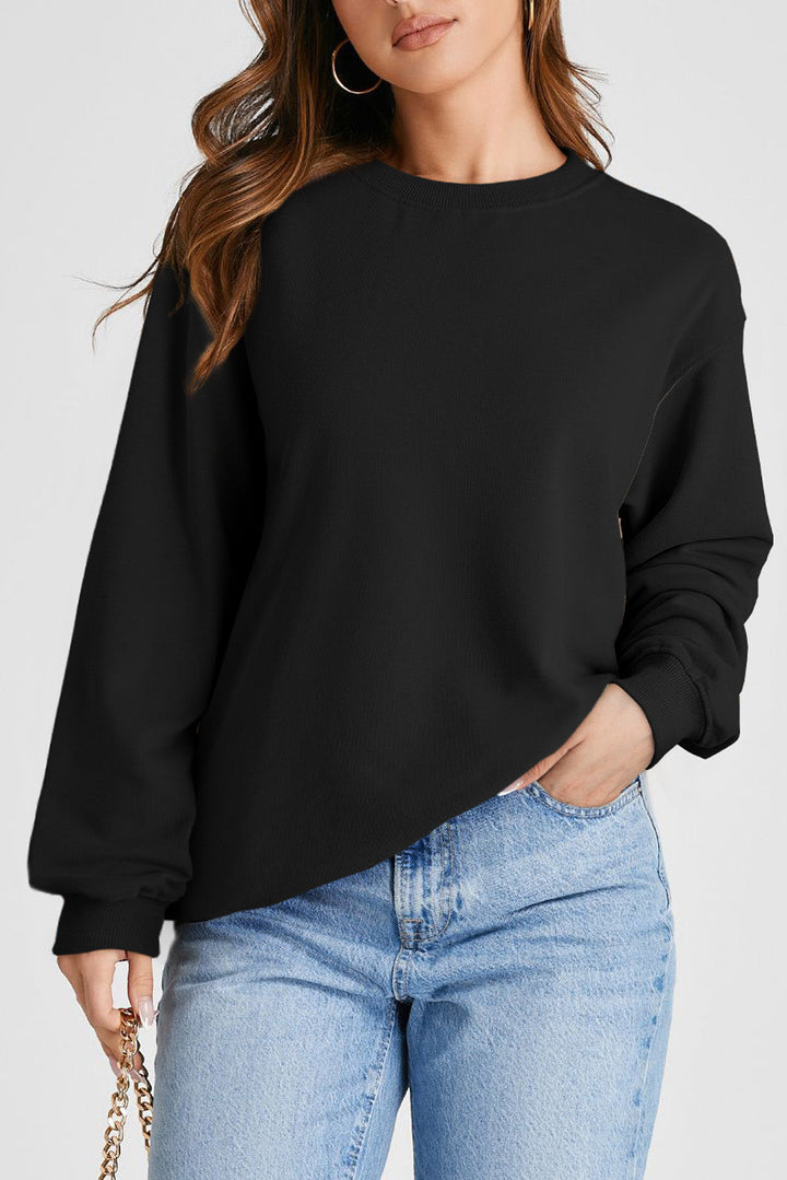 Plain Drop Shoulder Crewneck Pullover Sweatshirt