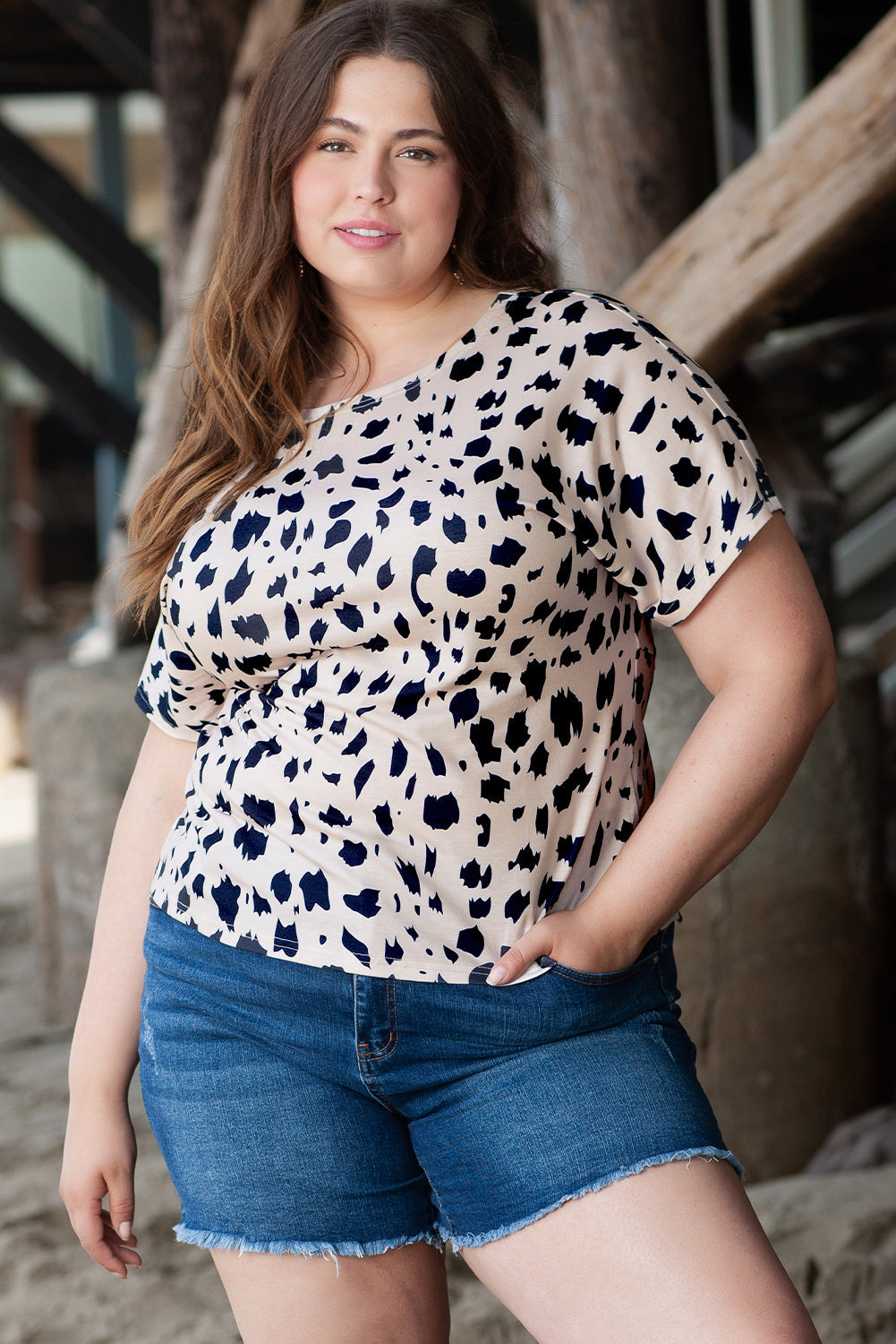 Leopard Print Twist Open Back Plus Size Top