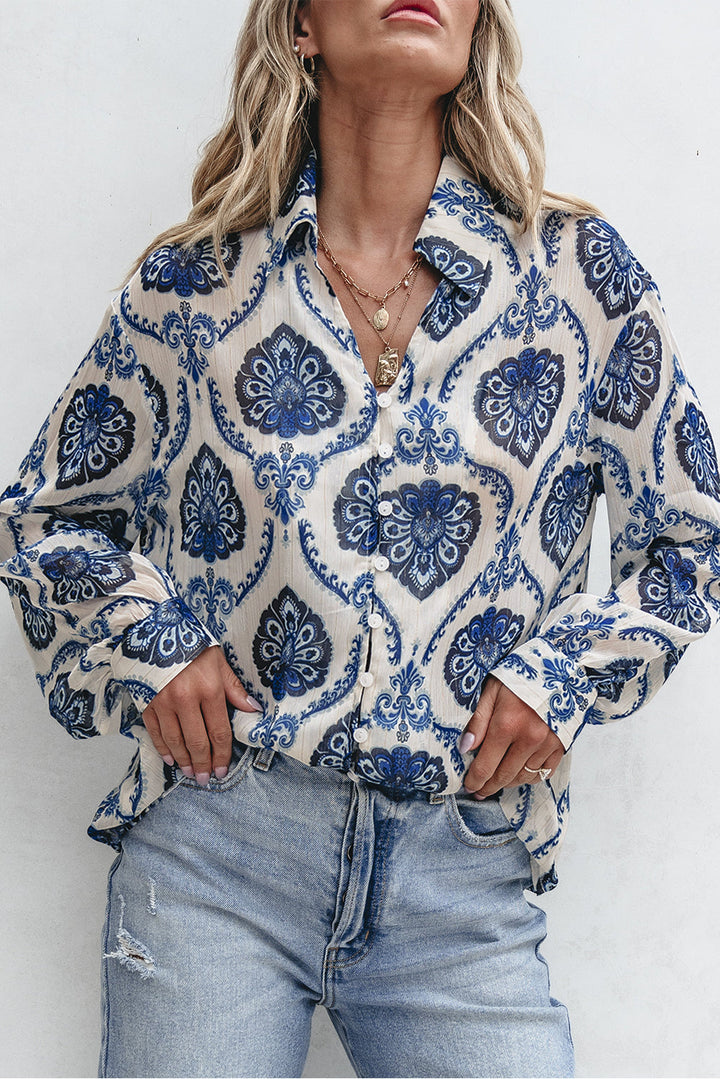 Tribal Pattern Buttoned Front Loose Shirt