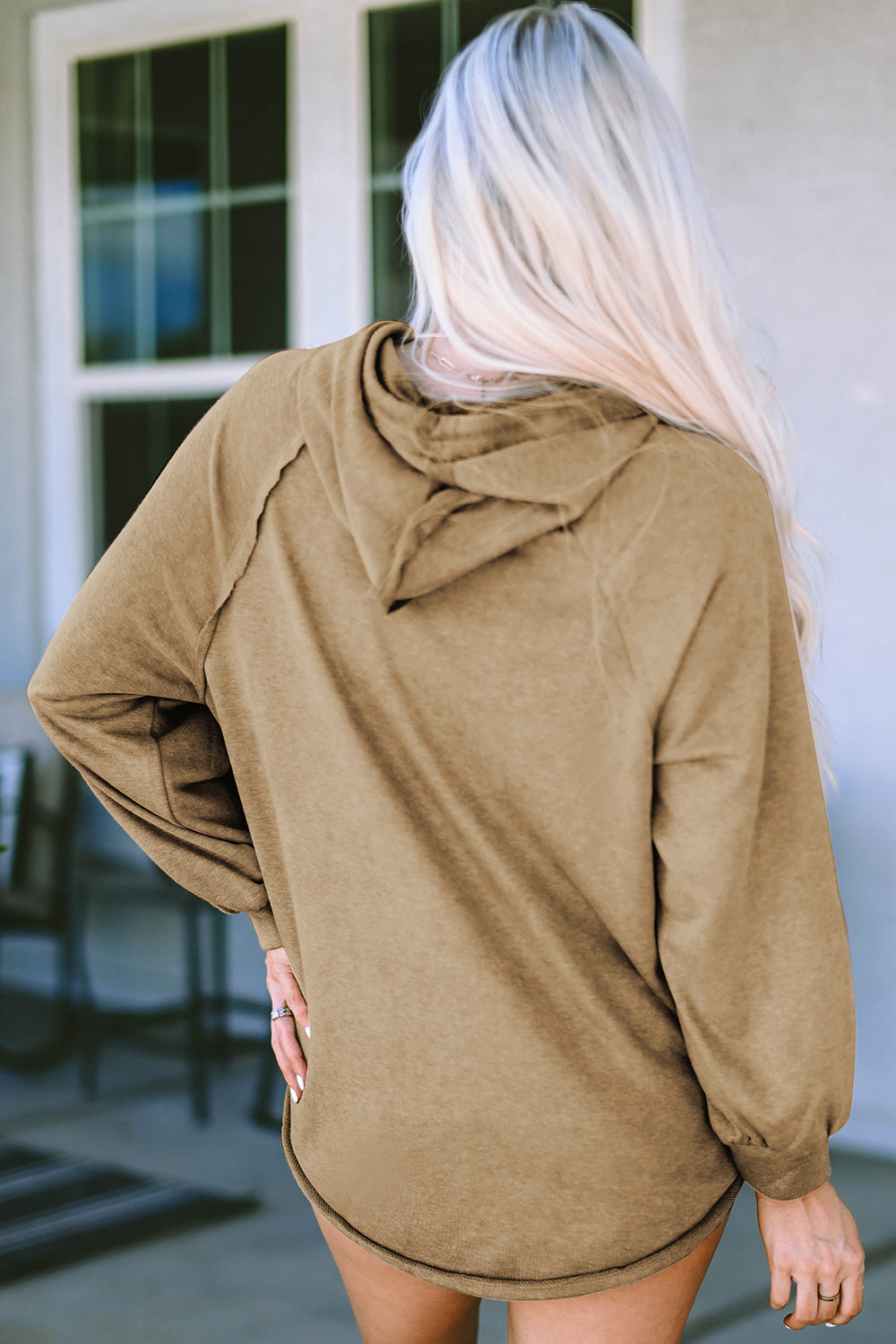 Waffled Expose Seam Drawstring Hoodie