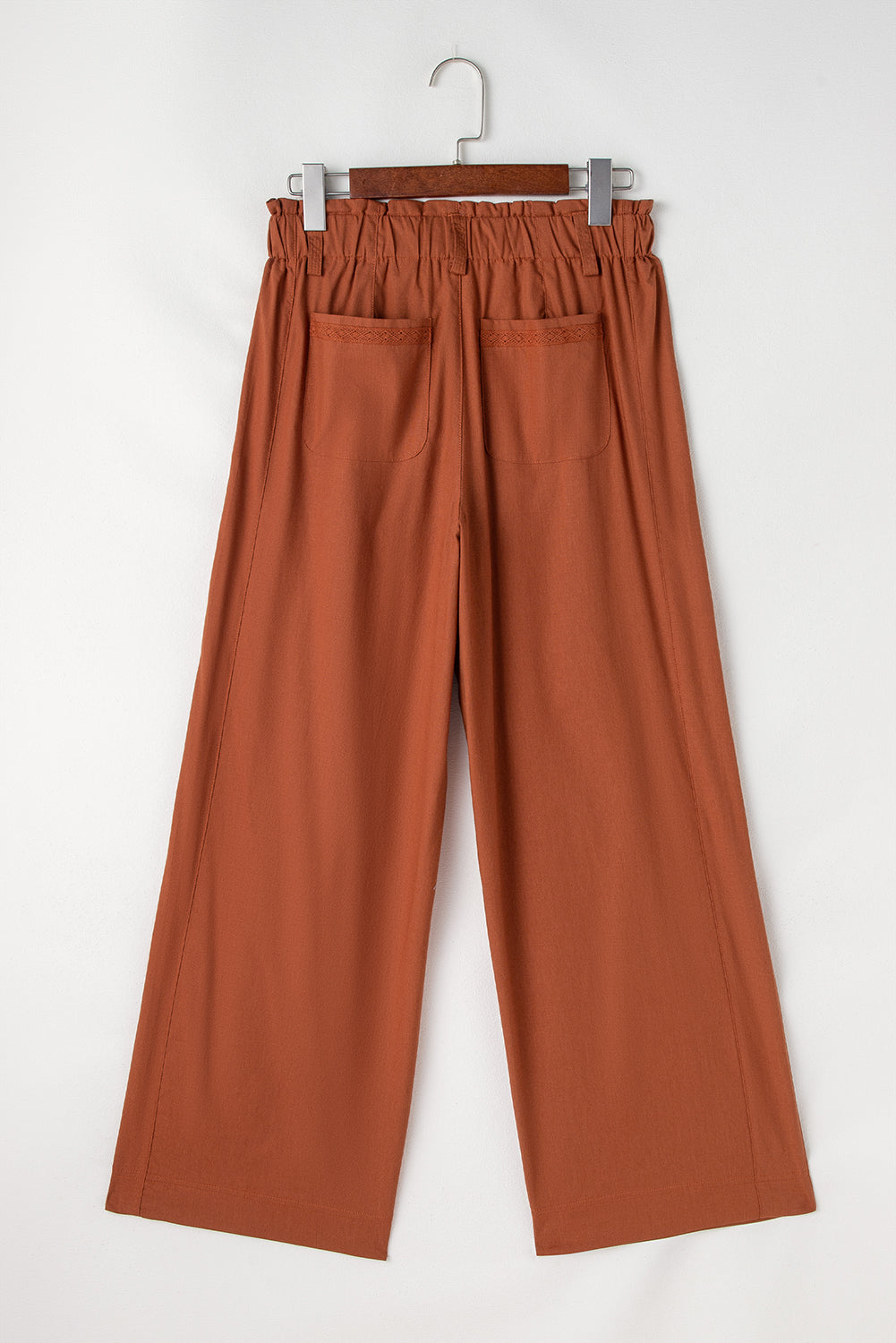 Elastic Waist Pocketed Casual Straight Leg Pants