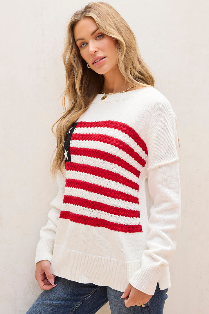 American Flag Cable Knit Drop Shoulder Sweater