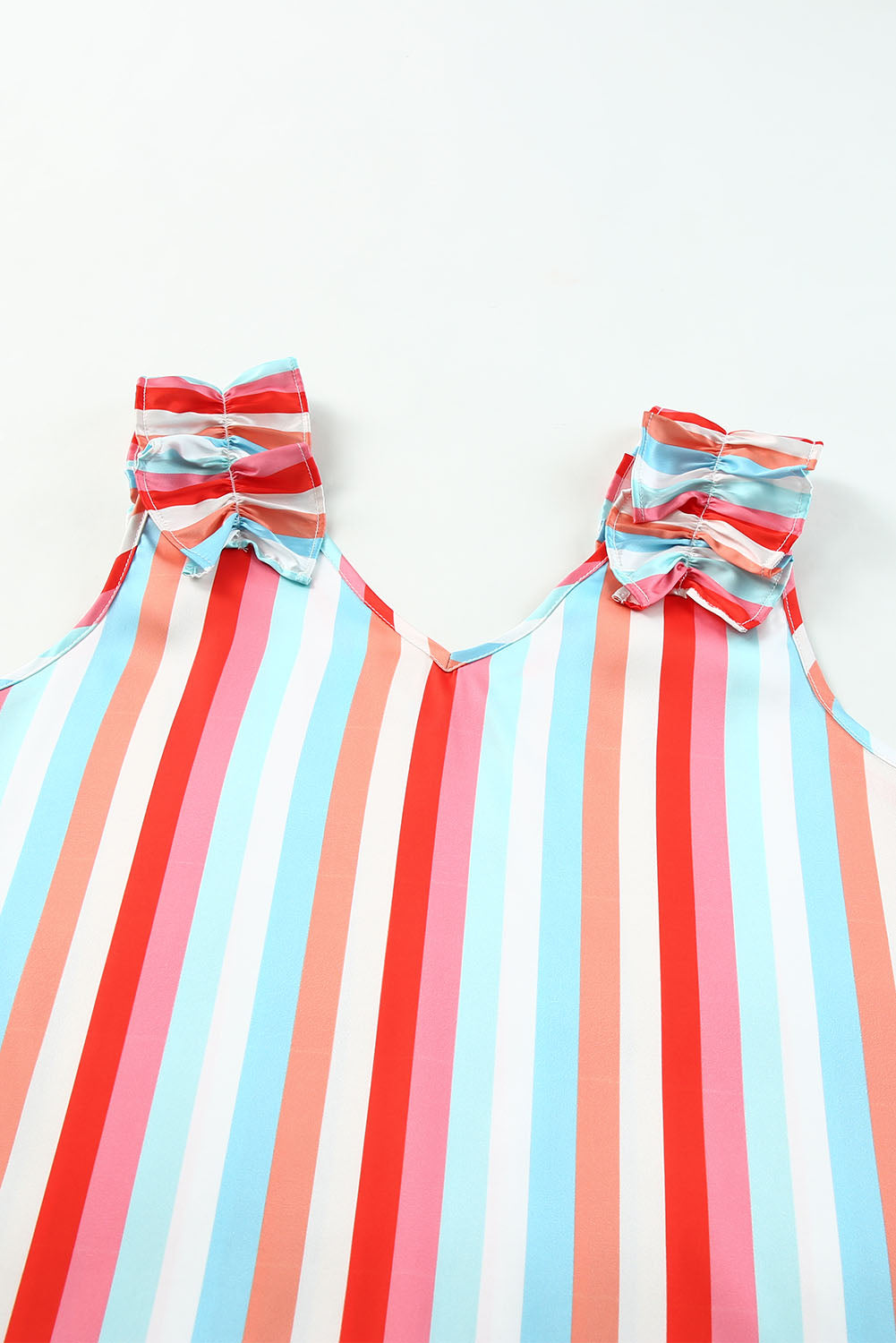 Striped V Neck Ruffle Straps Tank Top