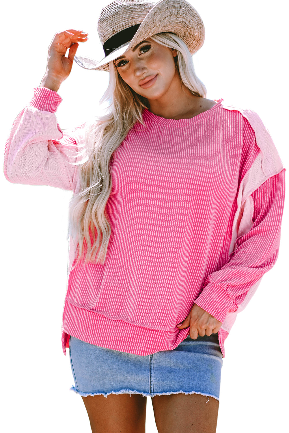 Cable Knit Colorblock Exposed Seam Sweatshirt