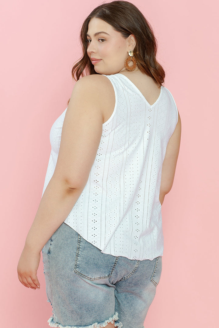 Plus Size Guipure V Neck Eyelet Lace Tank Top