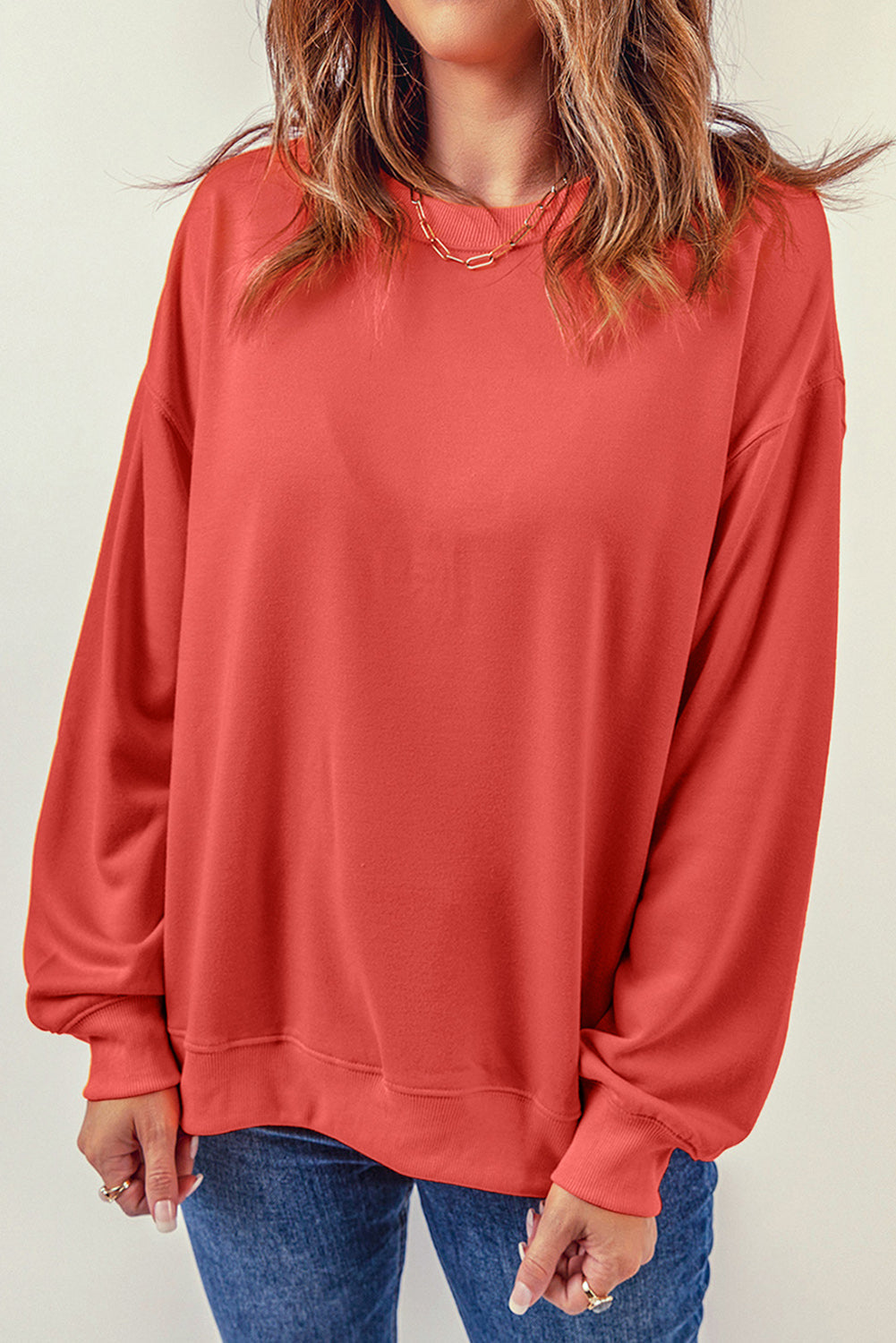 Plain Crew Neck Pullover Sweatshirt