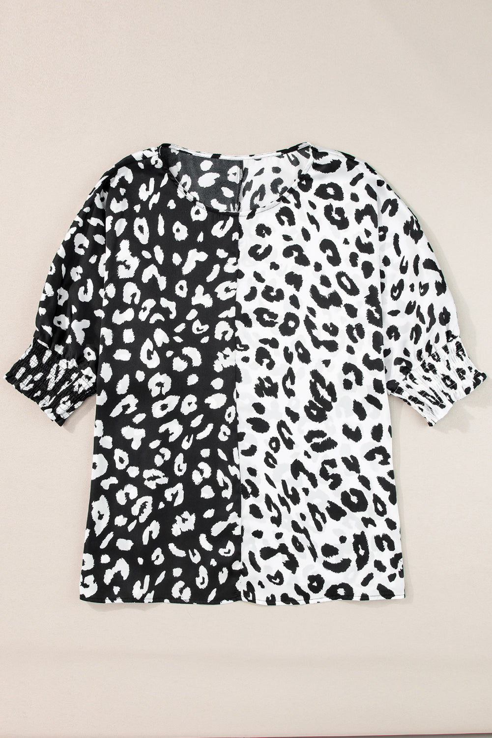 Plus Size Contrast Leopard Half Sleeve Blouse