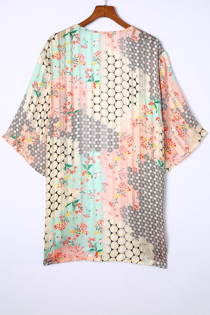 Floral Open Sheer Shimmer Kimono