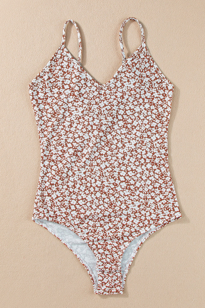 Floral Print Spaghetti Strap V Neck Bodysuit