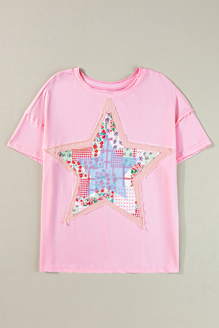 Pink Star Patchwork Loose T-shirt