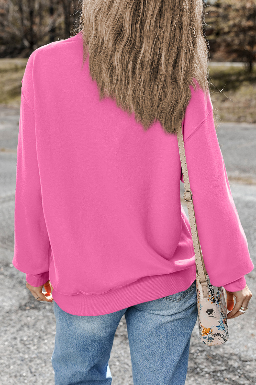 Plain Drop Shoulder Crewneck Pullover Sweatshirt