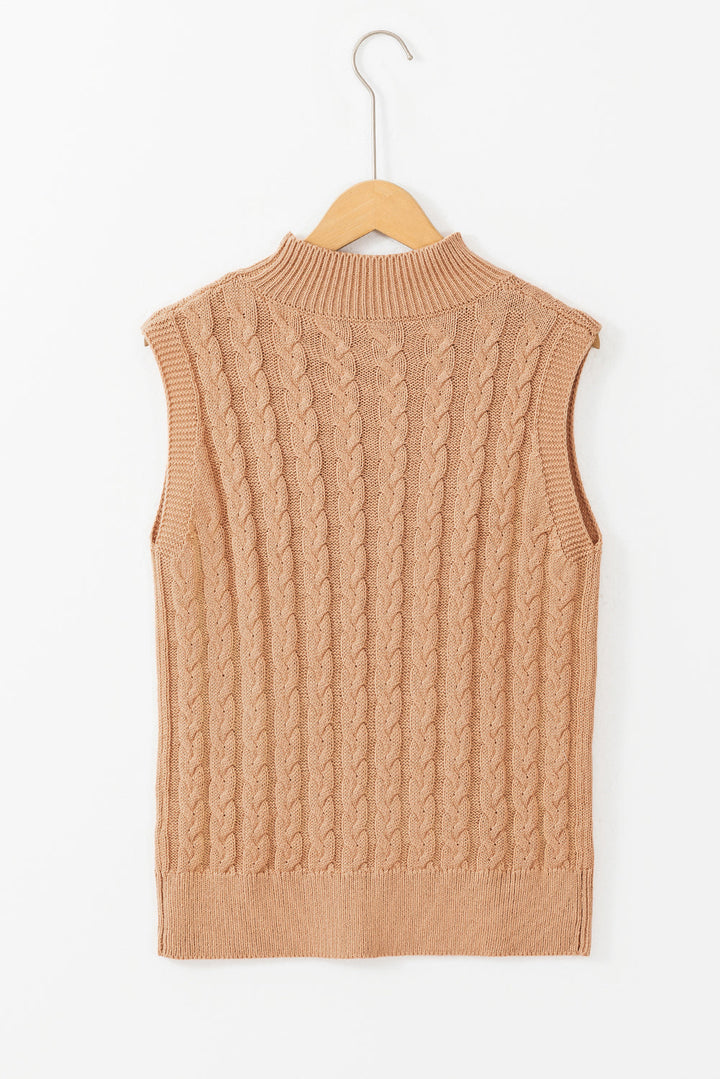 Solid Color Cable Knit High Neck Tank Top