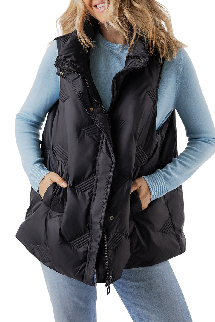 Quilted High Neck Zip Up Jacket Vest