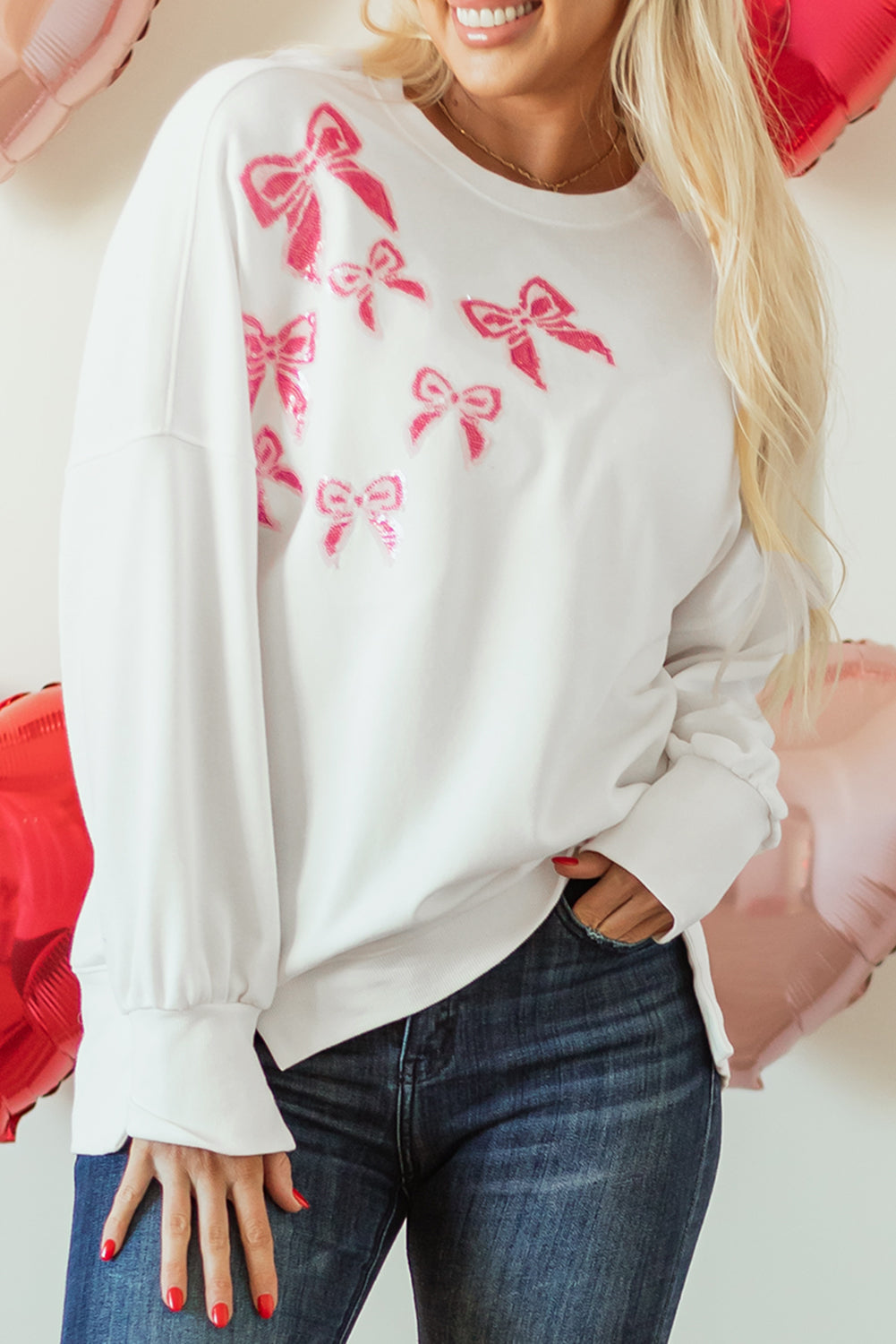 Sequin Bowknot High Low Oversize Sweatshirt