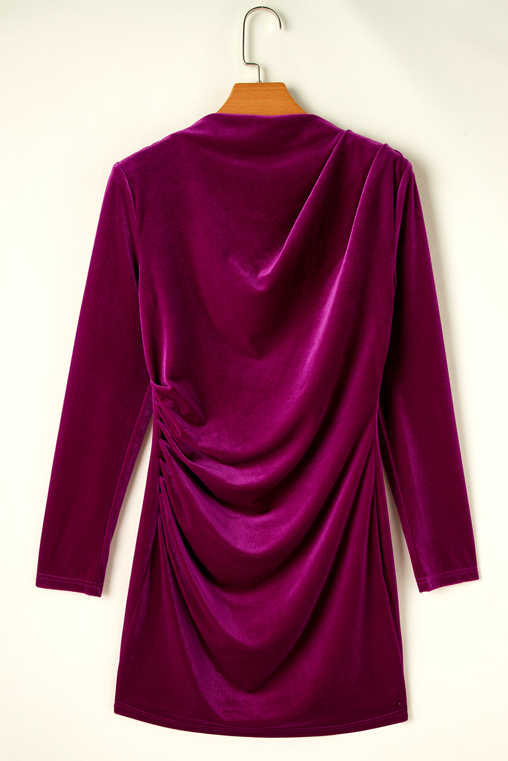 Velvet Mock Neck Ruched Long Sleeve Bodycon Dress