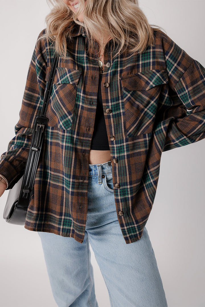 Plaid Print Chest Pockets Buttoned Shirt Jacket