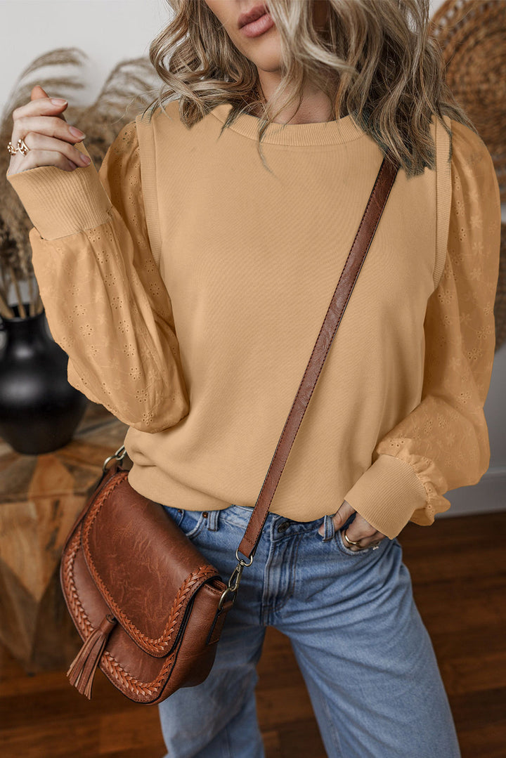 Solid Patchwork Sleeve Round Neck Sweatshirt